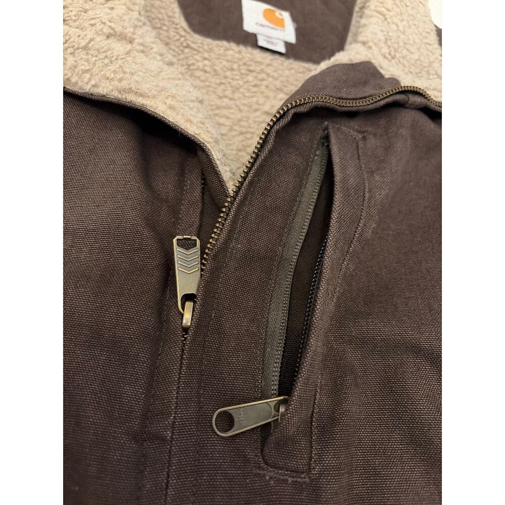 Carhartt Sherpa Lined Vest Men’s XL Dark Brown Canvas Workwear Full Zip - Picture 11 of 12